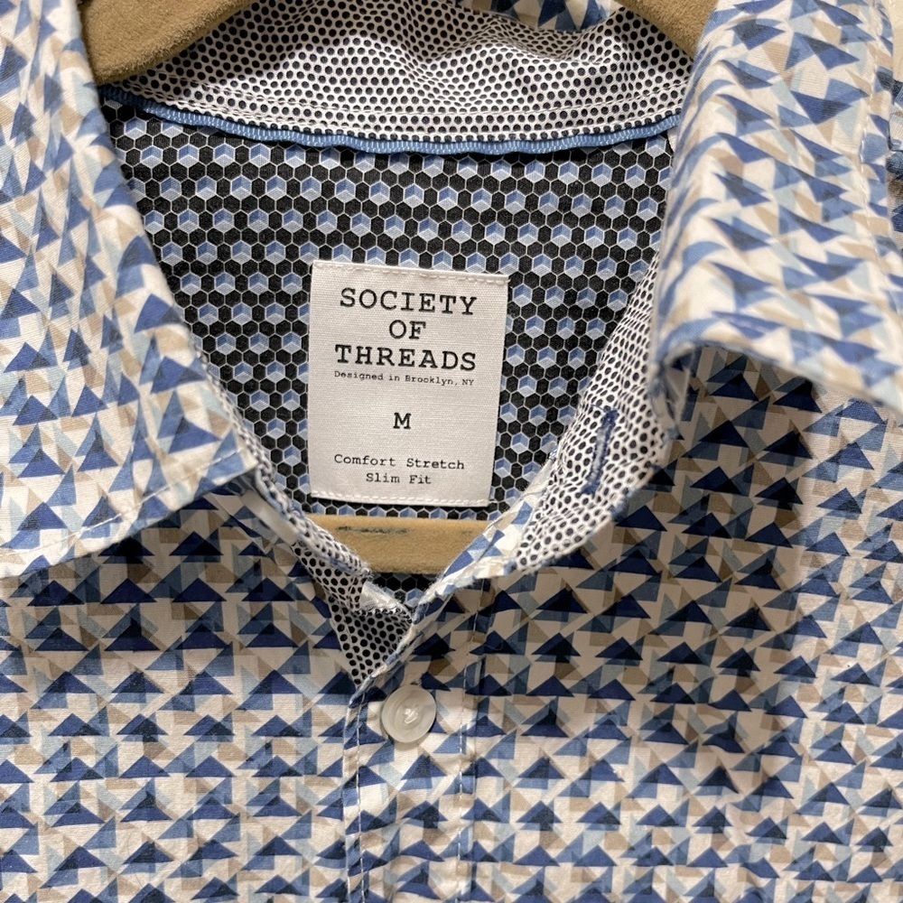Society of Threads Men’s Slim Geometric Design Long Sleeve Button Shirt Size M - Picture 3 of 4